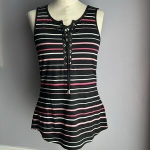 White House Black Market fitted striped lace up tank top with grommets